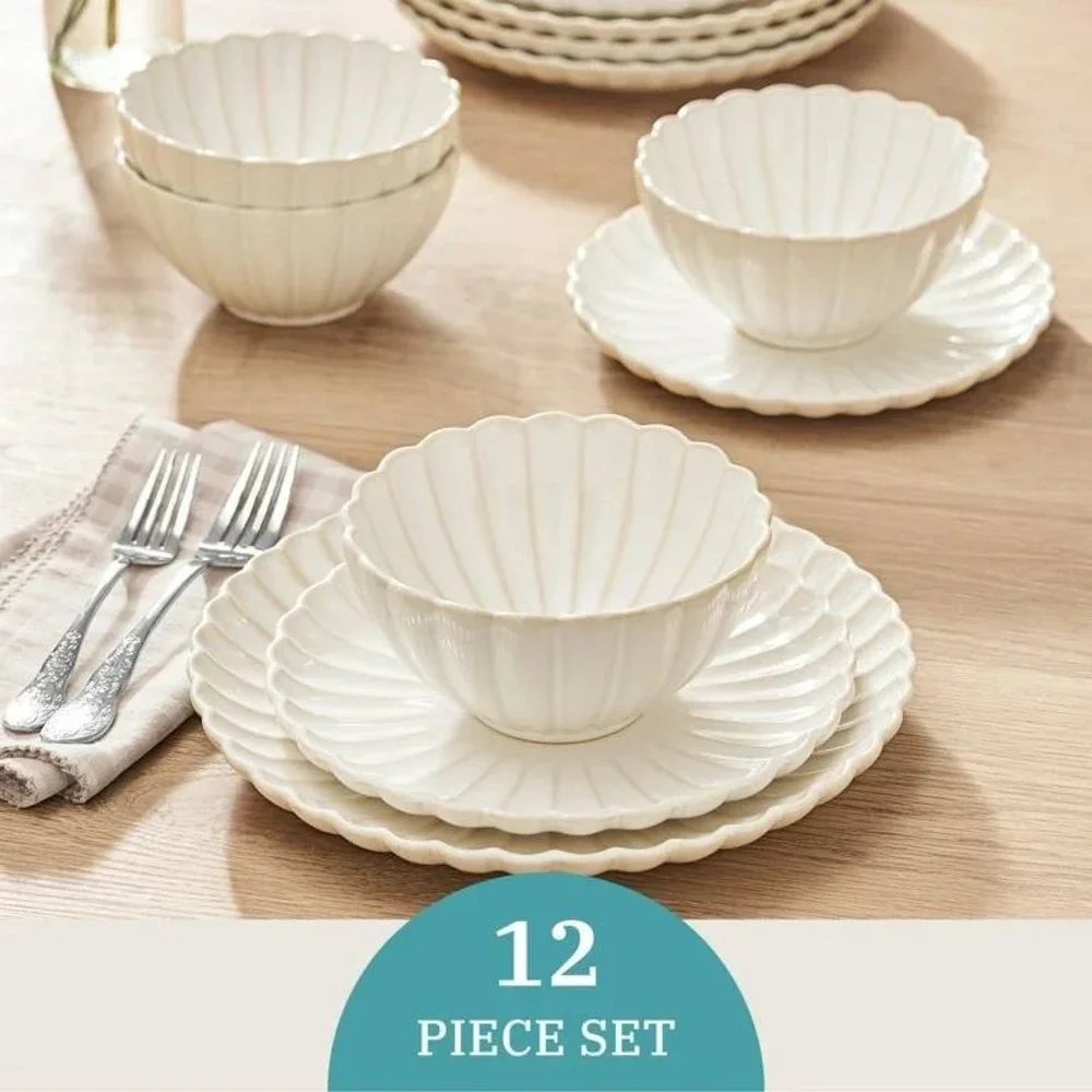 The Pioneer Woman 12-Piece Stoneware Dinnerware Set Cream